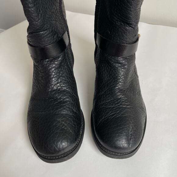 Tory Burch Leona Black Pebbled Leather Mid Calf Moto Boots Size 8 M - Picture 5 of 15